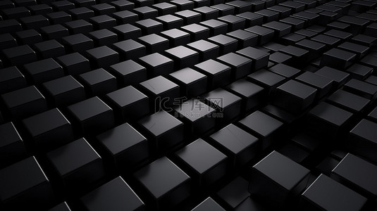 3d 插图中黑色方块的单色背景行