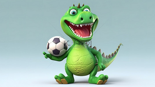 动慢搞笑动图背景图片_搞笑的 3D 恐龙吉祥物握着足球