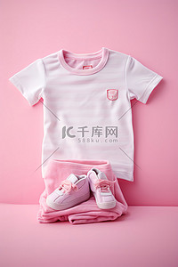 粉色婴儿袜和 T 恤
