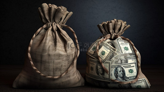 美元货币袋的插图 3D 符号是金融财富的概念