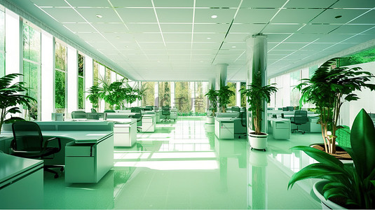 企业办公背景图片_3D 渲染的生态友好型办公空间