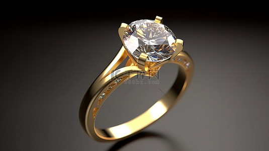 直立位置单石订婚戒指的金色金属 3D 渲染