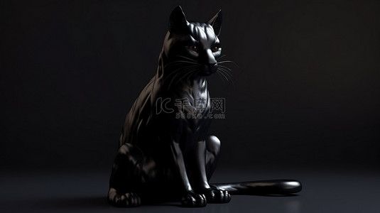 猫黑猫背景图片_光滑的黑色猫科动物的 3d 插图