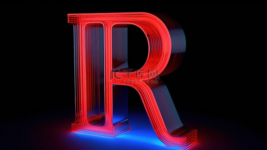 红色r背景图片_蓝色字母用 3d 霓虹灯红色大写字母 r 照亮