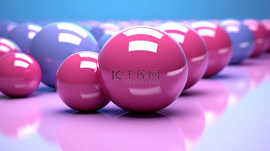 蓝色平面设计背景图片_蓝色背景与粉红色球体的 3d 渲染