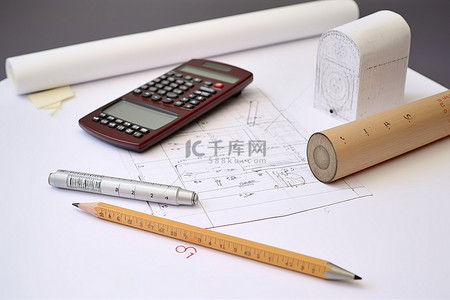 铅笔计算器和纸在桌子上高分辨率