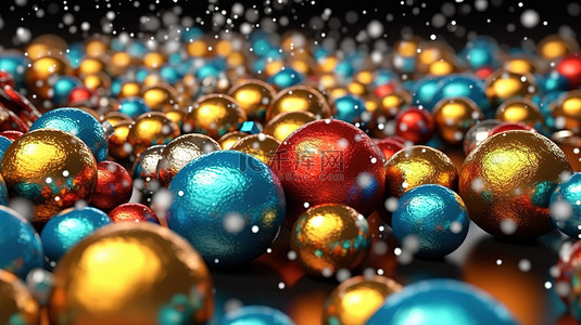 带有五彩纸屑的节日小玩意为圣诞节或新年庆祝活动提供 3D 渲染背景