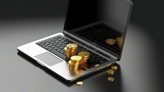 虚拟 atm 笔记本电脑分配钱作为金币隔离 3d 渲染
