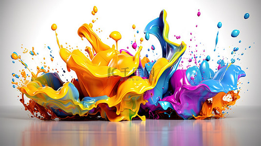 彩色液体或油漆飞溅的迷人 3D 插图