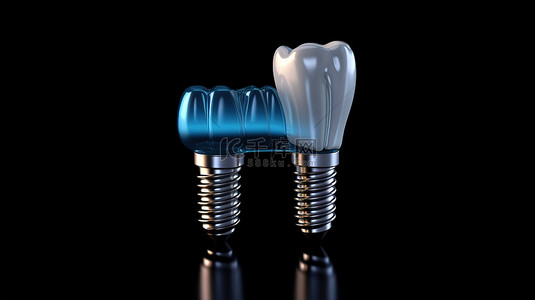 具有蓝色透明度和充足复制空间的牙种植体组件 3D 渲染图像