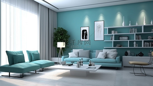 现代装饰装饰温馨的客厅 3D 渲染