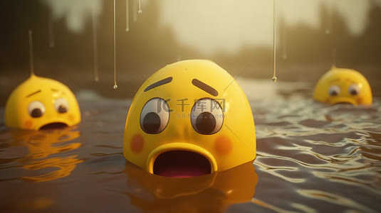 卡通流泪背景图片_3D 渲染中的洪水表情符号流泪
