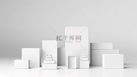 空包装模型以 3D 渲染的白色隔离盒