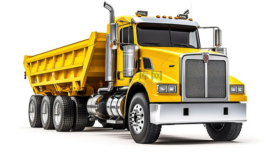 白色背景的 3D 插图，包括一辆大型美国卡车，配有拖车自卸卡车，用于运输散装货物