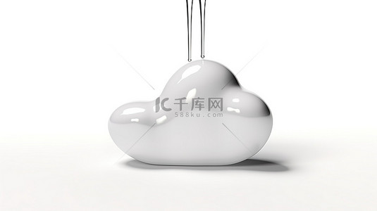 白色背景，带有孤立云和雨滴的 3D 插图