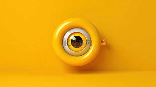 在黄色背景 3d 渲染上隔离的创意风格的简约卡通眼睛符号