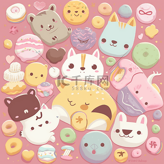 动物和甜品插画背景