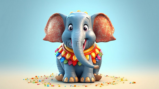 大象图腾背景图片_俏皮的 3d 大象角色