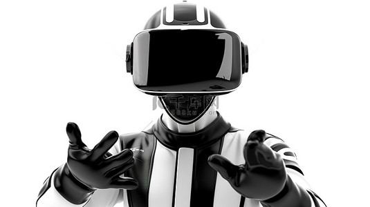 橄榄球头盔背景图片_裁判戴着 VR 头盔，有趣的 3D 渲染
