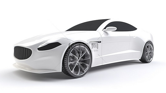 白色背景下混合高级运动轿跑车概念车中白色插头的 3D 渲染