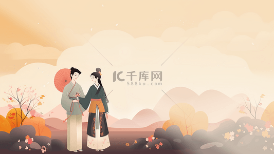 七夕卡通插画背景图片_情侣人物七夕背景