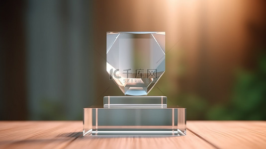 冠军杯背景图片_漂浮在太空中的玻璃奖杯样机 3D 渲染