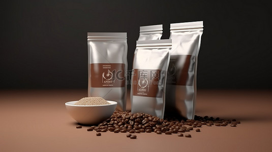 用于咖啡可可糖和其他产品的铝箔棒香袋包装的 3D 模型