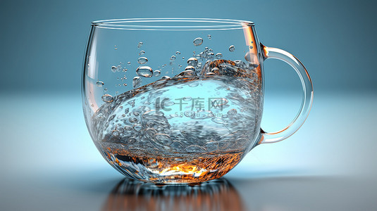 3D 渲染一个宽大的玻璃高脚杯，里面充满了清水