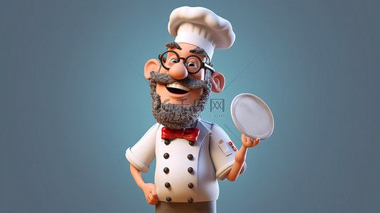 国潮厨师背景图片_顽皮的厨师 3d 渲染
