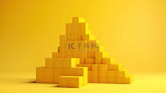 血缘利益背景图片_黄色背景 3D 渲染排列的阶梯立方体堆叠代表成功和业务增长的过程