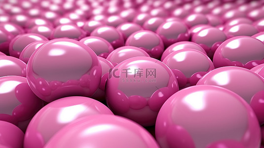 时尚粉背景背景图片_组合在一起的多个粉红色球体的特写 3D 渲染