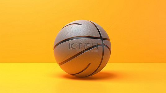 打篮球背景背景图片_黄色背景与灰色篮球的 3d 渲染