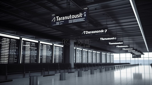 航空公司背景图片_出发机场航站楼标志牌的 3D 插图