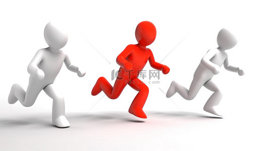 男人跑步背景图片_运行的小 3D 人物的白色背景插图