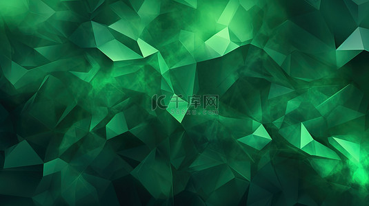 抽象艺术绿色 3D 插图中的低聚数字景观