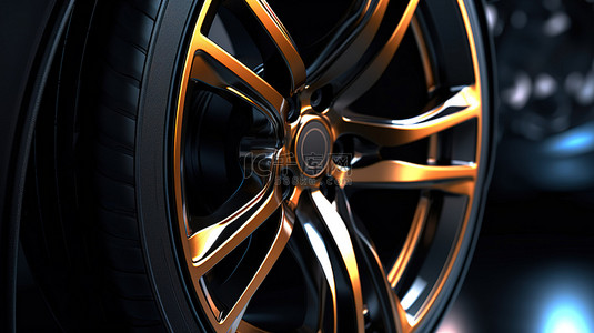 大胆的黑色背景上的汽车车轮公司的 3D 渲染和插图横幅