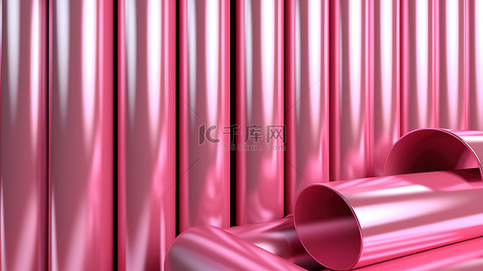 金属型材闪耀在粉红色 3D 渲染背景上