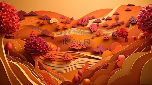 极简水彩背景图片_秋季灵感剪纸 3D 抽象设计满足秋季审美
