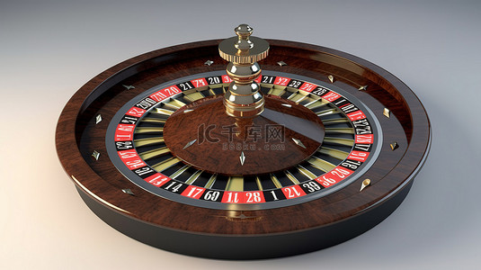 轮盘赌场游戏概念在空白白色表面上的 3d 渲染