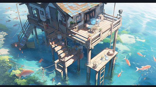 别墅豪宅背景图片_3D 渲染中的海滨别墅插图