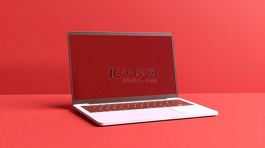 带有红色背景的时尚笔记本电脑模型，为您的定制设计提供 3D 插图