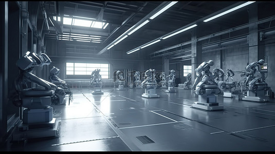 利用 3D 机器人技术生产半机械人的工厂装配线