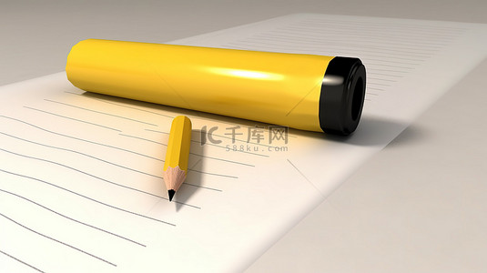 教育要点黄色 3d 铅笔和纸
