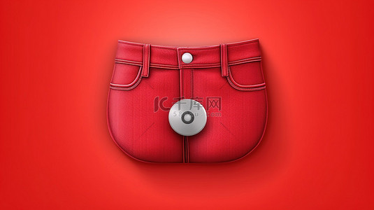 充满活力的红色背景上的短裤的 3D 渲染按钮图标