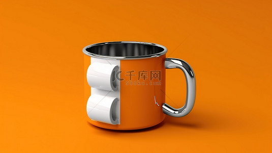 茶壶卡通背景图片_3D 渲染的单色锡杯在充满活力的橙色背景下