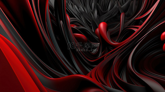 抽象的黑色和红色 3d 渲染背景