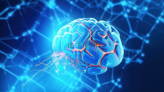 蓝色背景激光治疗的 3D 渲染，以实现最佳的大脑健康