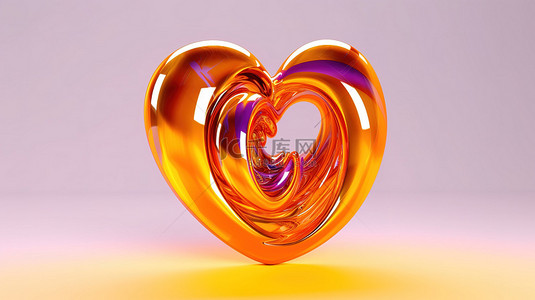 抽象 3D 插图中孤立的橙色和淡紫色反映了黄心