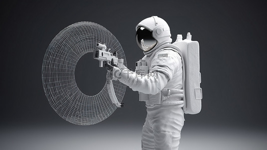 黑白发散箭头背景图片_设计宇航员瞄准目标的 3D 插图