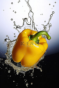 红黄水彩泼墨背景图片_黄辣椒在水中溅起的照片